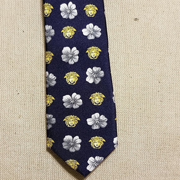 Gianni Versace Flower Circle Navy Gold Vintage Tie - Picture 5 of 6